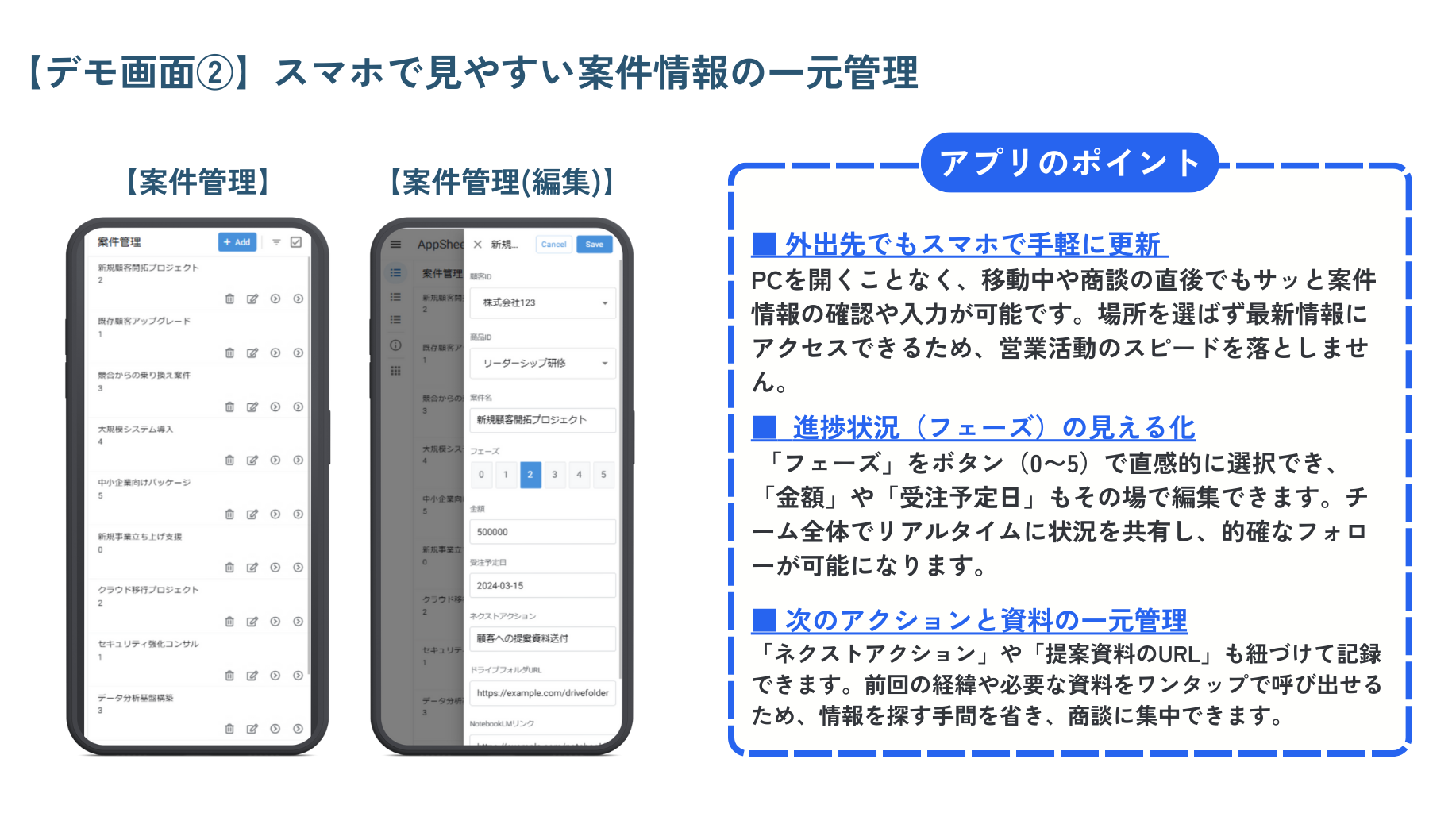 案件情報の一元管理画面