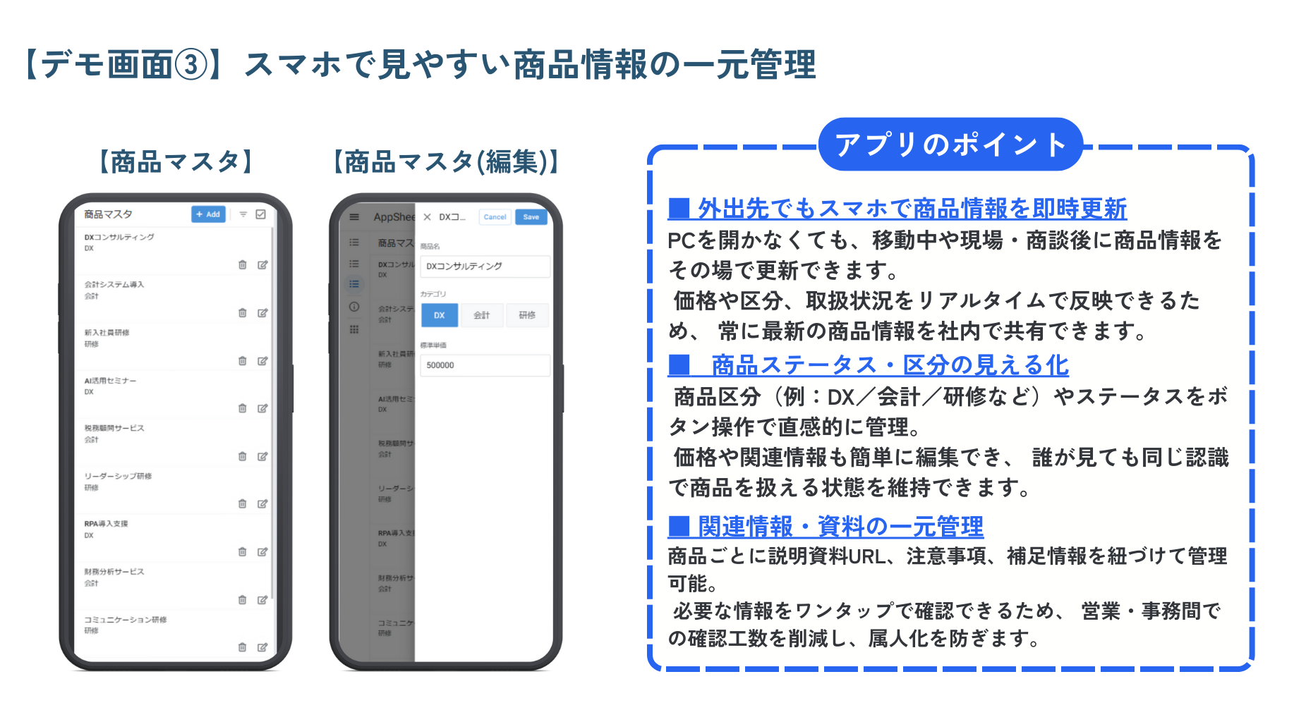 商品情報の一元管理画面
