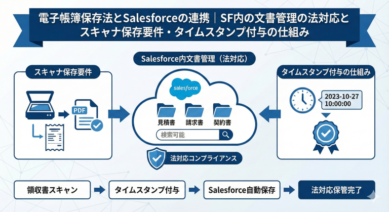 電子帳簿保存法とSalesforceの連携｜SF内の文書管理の法対応とスキャナ保存要件・タイムスタンプ付与の仕組み