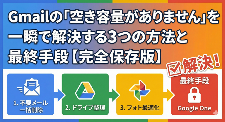 Gmailの「空き容量がありません」を一瞬で解決する3つの方法と最終手段【完全保存版】