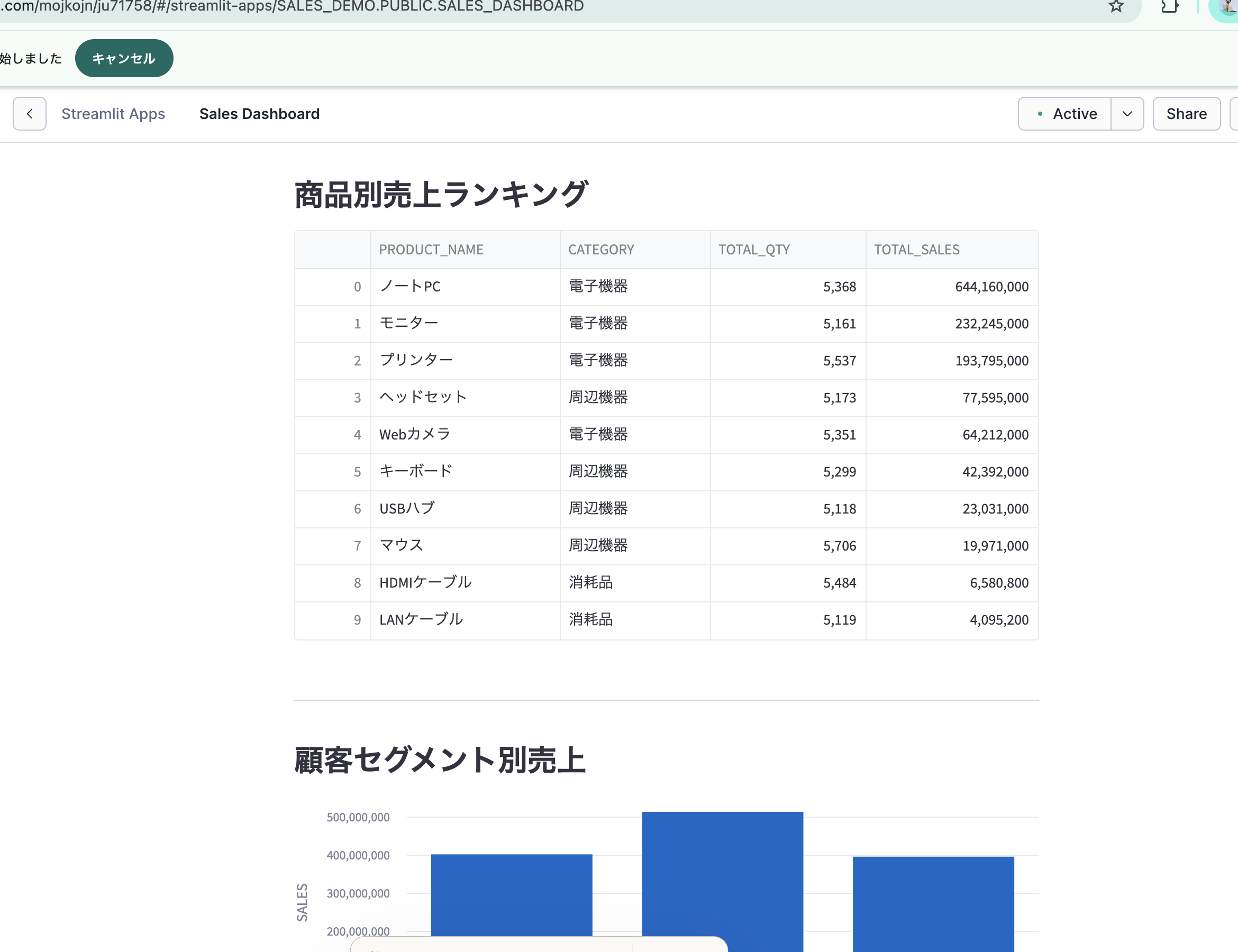 商品別売上ランキングと顧客セグメント別売上