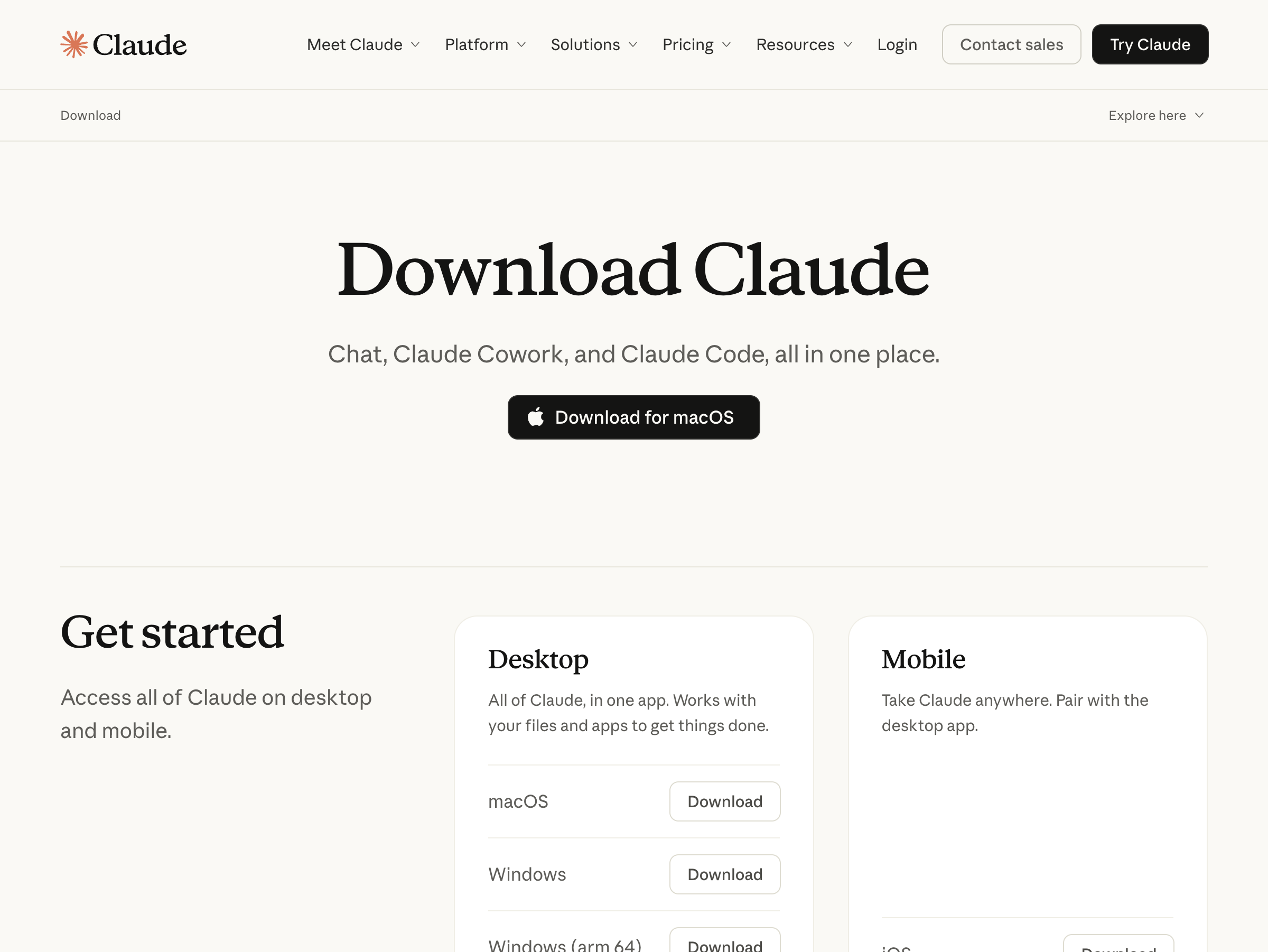 Claudeダウンロードページ