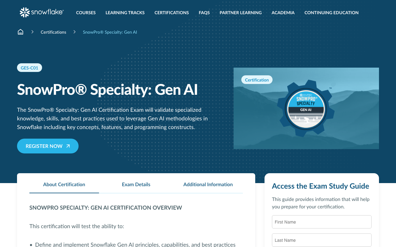 Snowflake SnowPro Gen AI 公式ページ