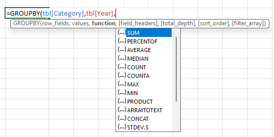 GROUPBYのオートコンプリート画面