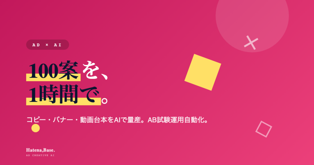 広告クリエイティブAI生成｜100案を、1時間で。