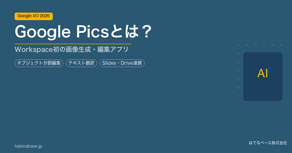 Google Picsとは？Workspace初の画像生成・編集アプリをGoogle I/O 2026で発表 ‣ はてなベース株式会社