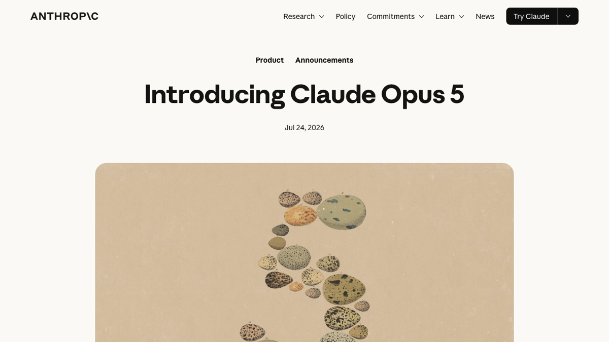 Anthropic 公式サイト「Introducing Claude Opus 5」発表ページ（2026年7月24日）