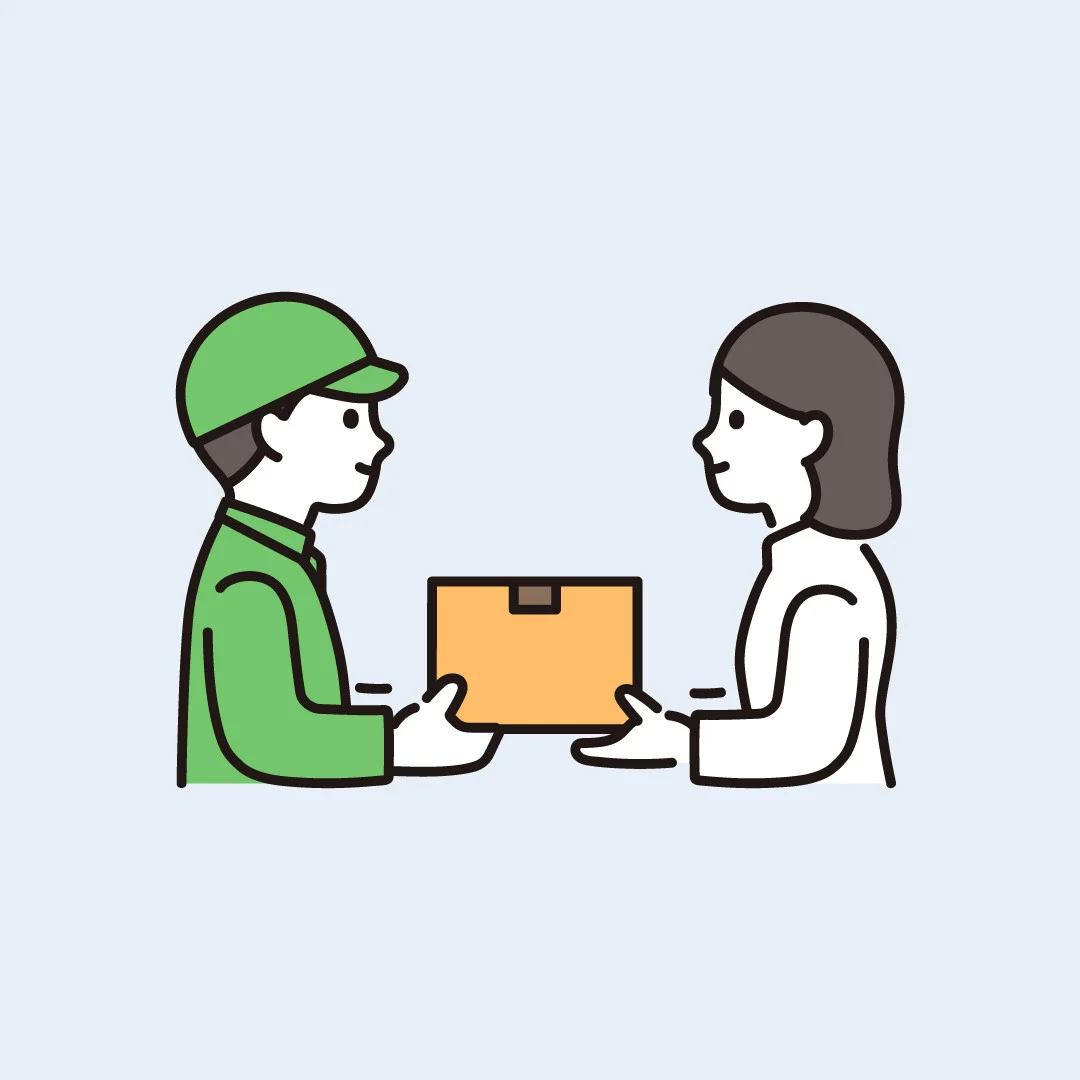 荷物を取引先に渡す配達員のイラスト