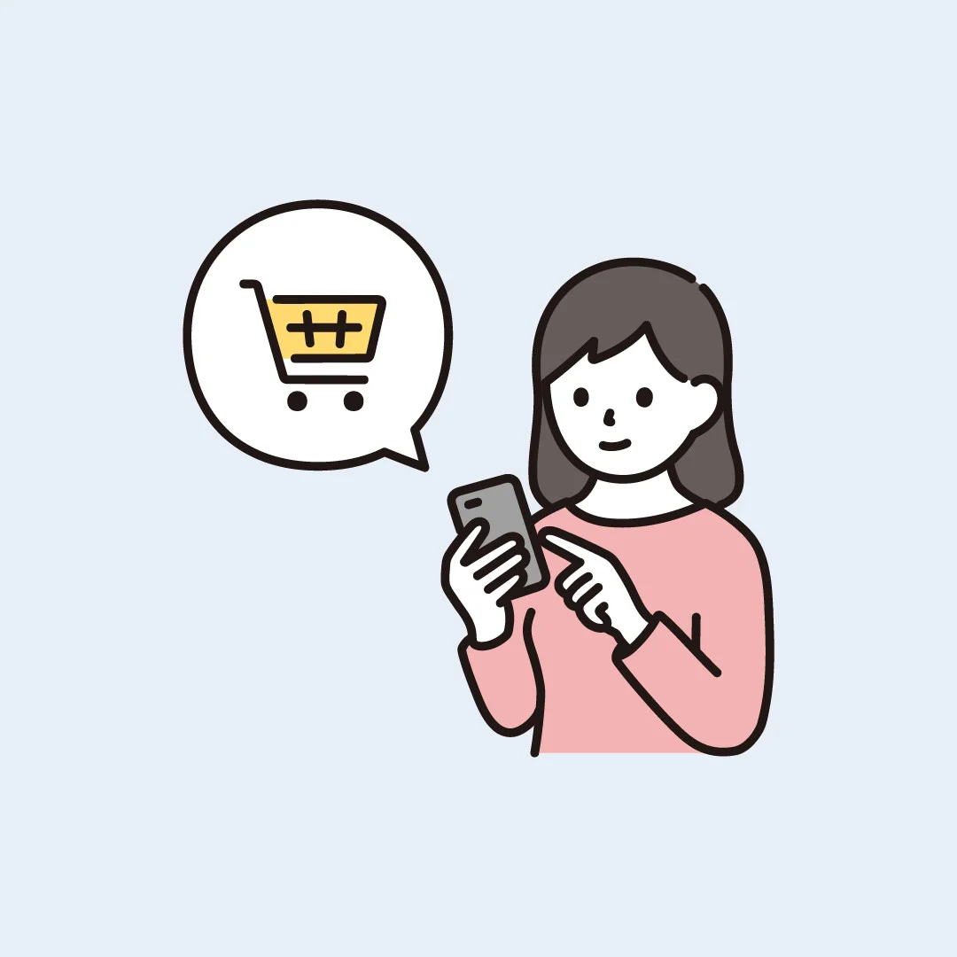 スマートフォンで買い物をする人のイラスト