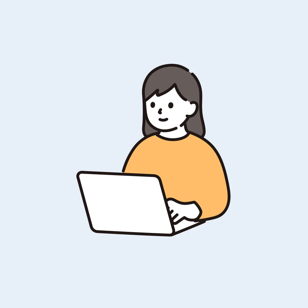 パソコンでホームページを考える人のイラスト
