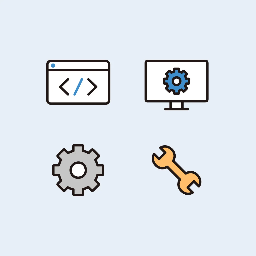 画面と設定の道具が並んだイラスト